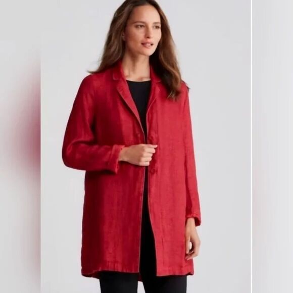 Eileen Fisher Women Burnt Red 100% Organic Linen Doubleweave Jacket size Medium - Picture 1 of 7